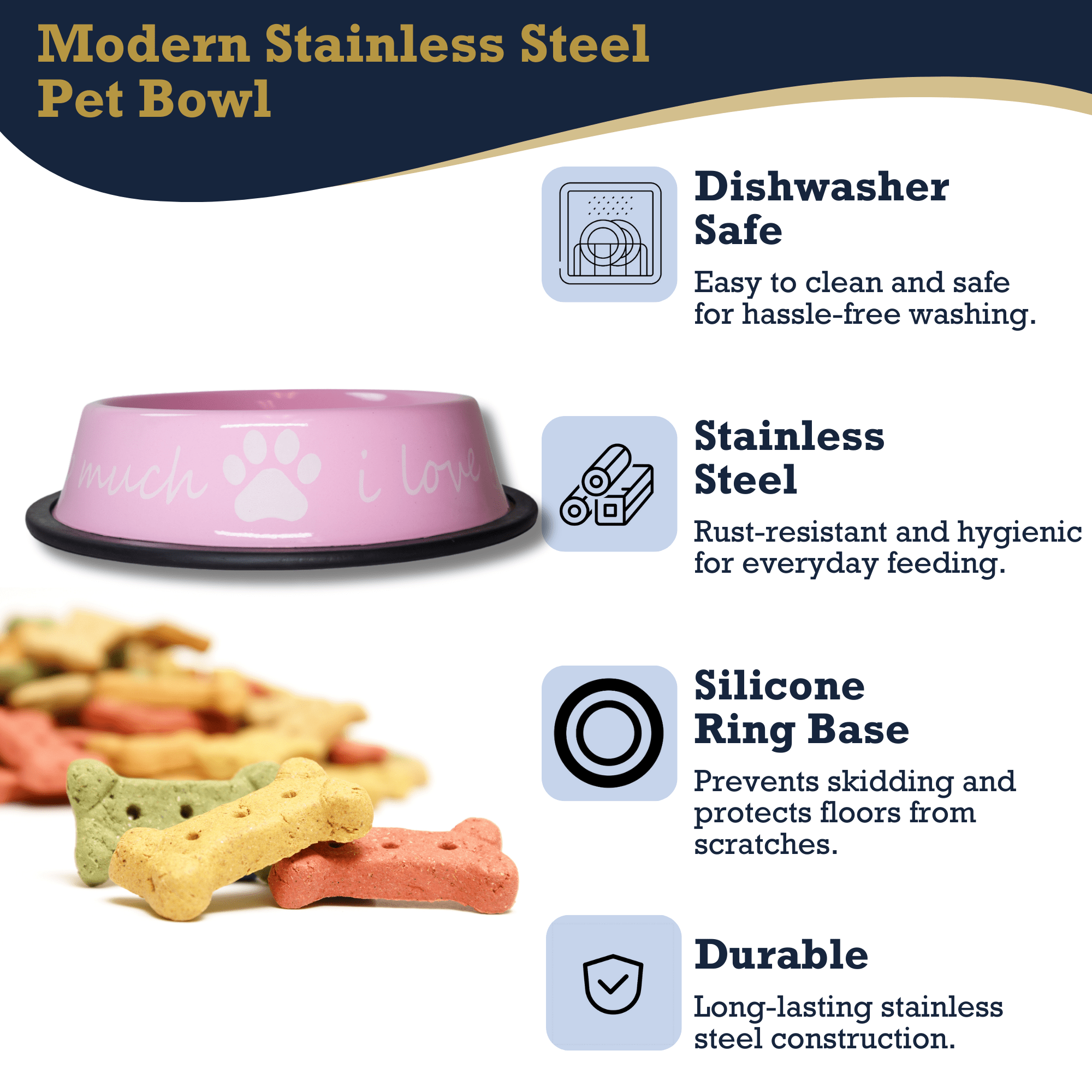 I LOVE YOU SO MUCH Modern Stainless Steel Dog Bowl – 24oz - Mac's Got More