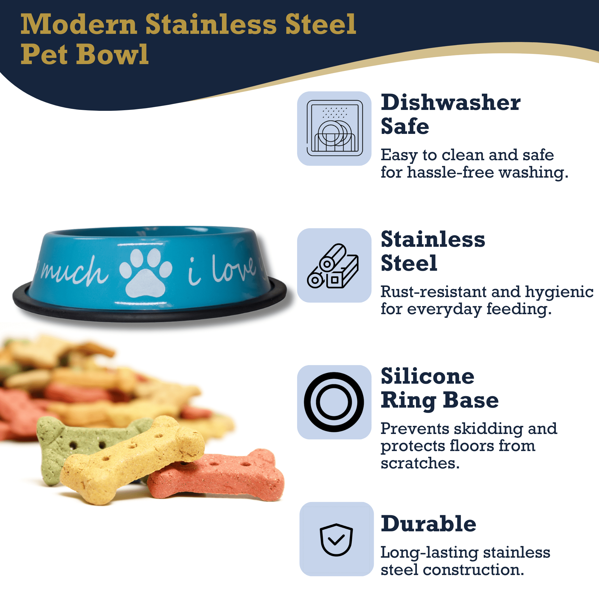 I LOVE YOU SO MUCH Modern Stainless Steel Dog Bowl – 24oz - Mac's Got More