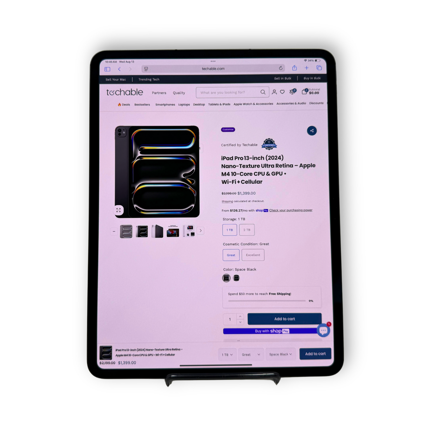 iPad Pro 13‑inch (2024) Nano‑Texture – M4 10‑Core CPU/GPU • Cellular 5G – 16GB RAM 1TB SSD • AppleCare+ 10/26