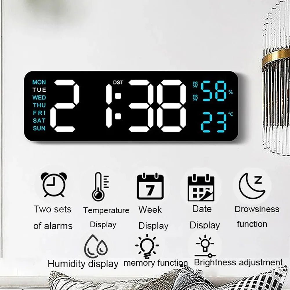 Large LED Digital Wall Clock – With Temperature, Humidity & Week Display - Mac's Got More