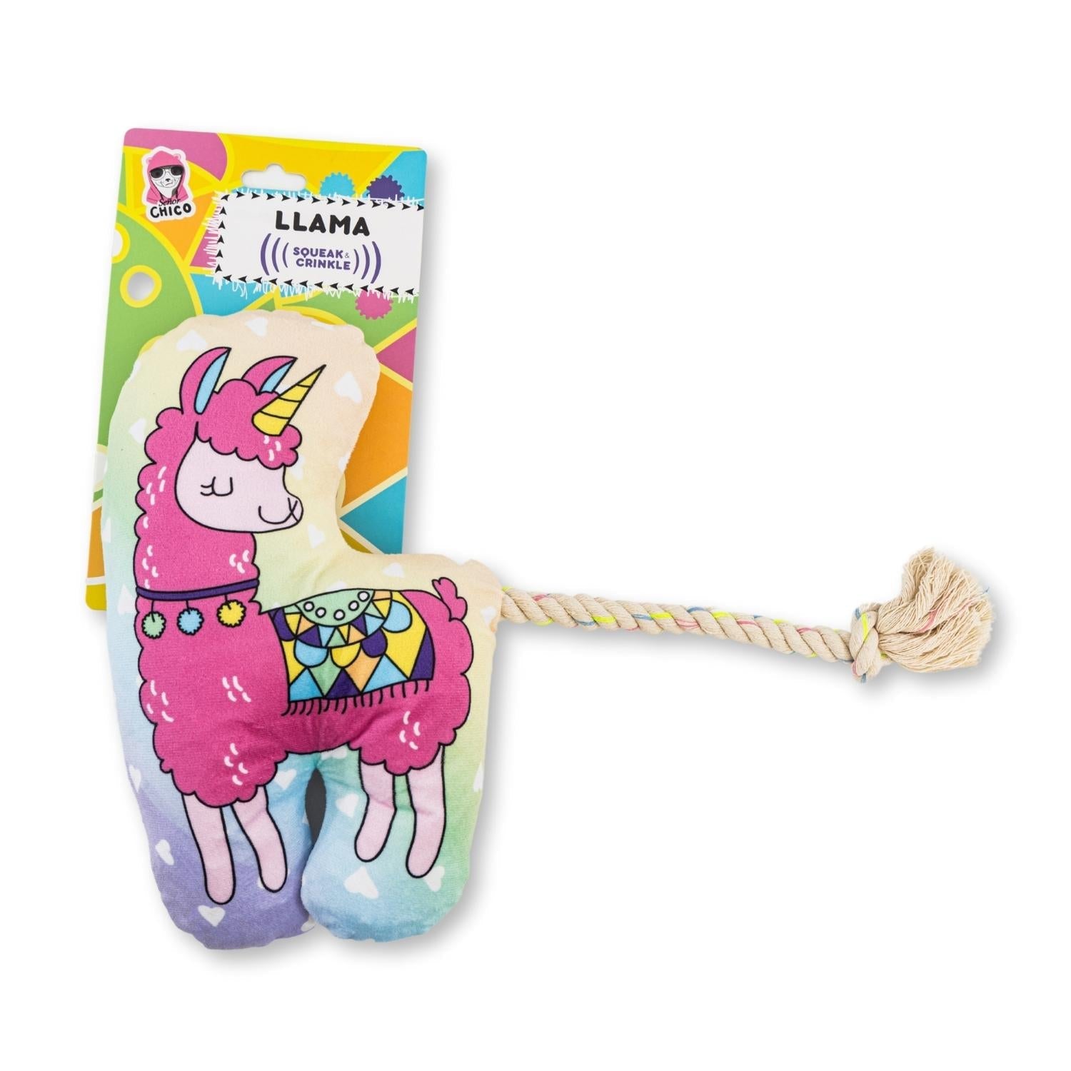 Magical Llama Plush Dog Toy – with Squeaker & Crinkle Paper for Fun Play - Mac's Got More