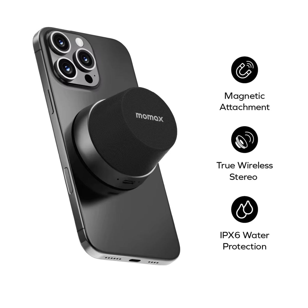 MOMAX 1 - Vibe Go: Magnetic Wireless Speaker & Phone Stand with IPX6 Waterproof Protection - Mac's Got More
