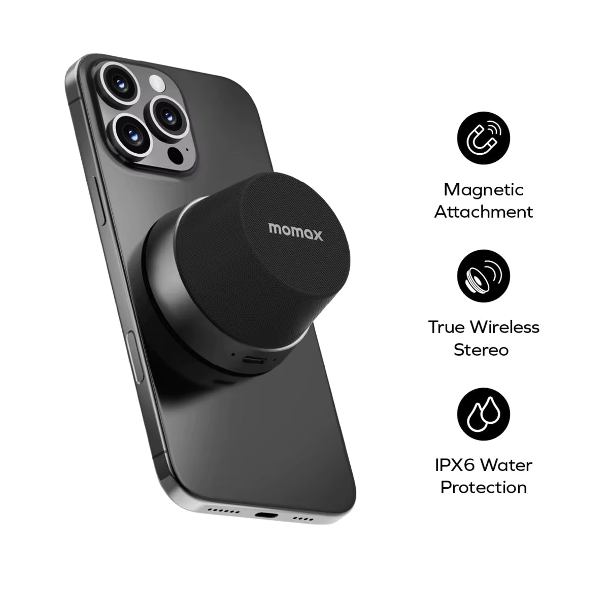 MOMAX 1 - Vibe Go: Magnetic Wireless Speaker & Phone Stand with IPX6 Waterproof Protection - Mac's Got More