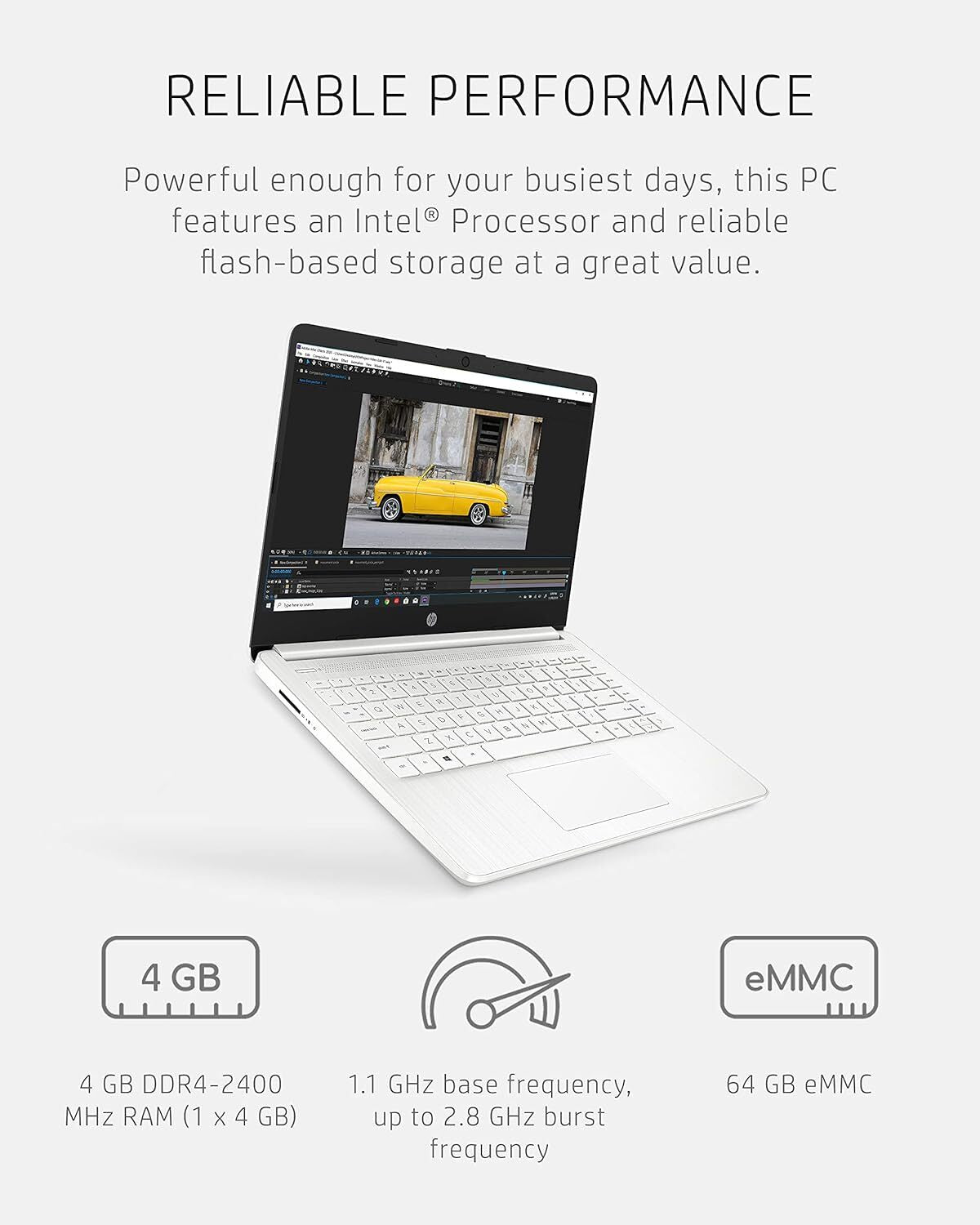HP 14" 14DQ0052DX  Intel Celeron N4120  White  4 GB/64 GB  Windows 11