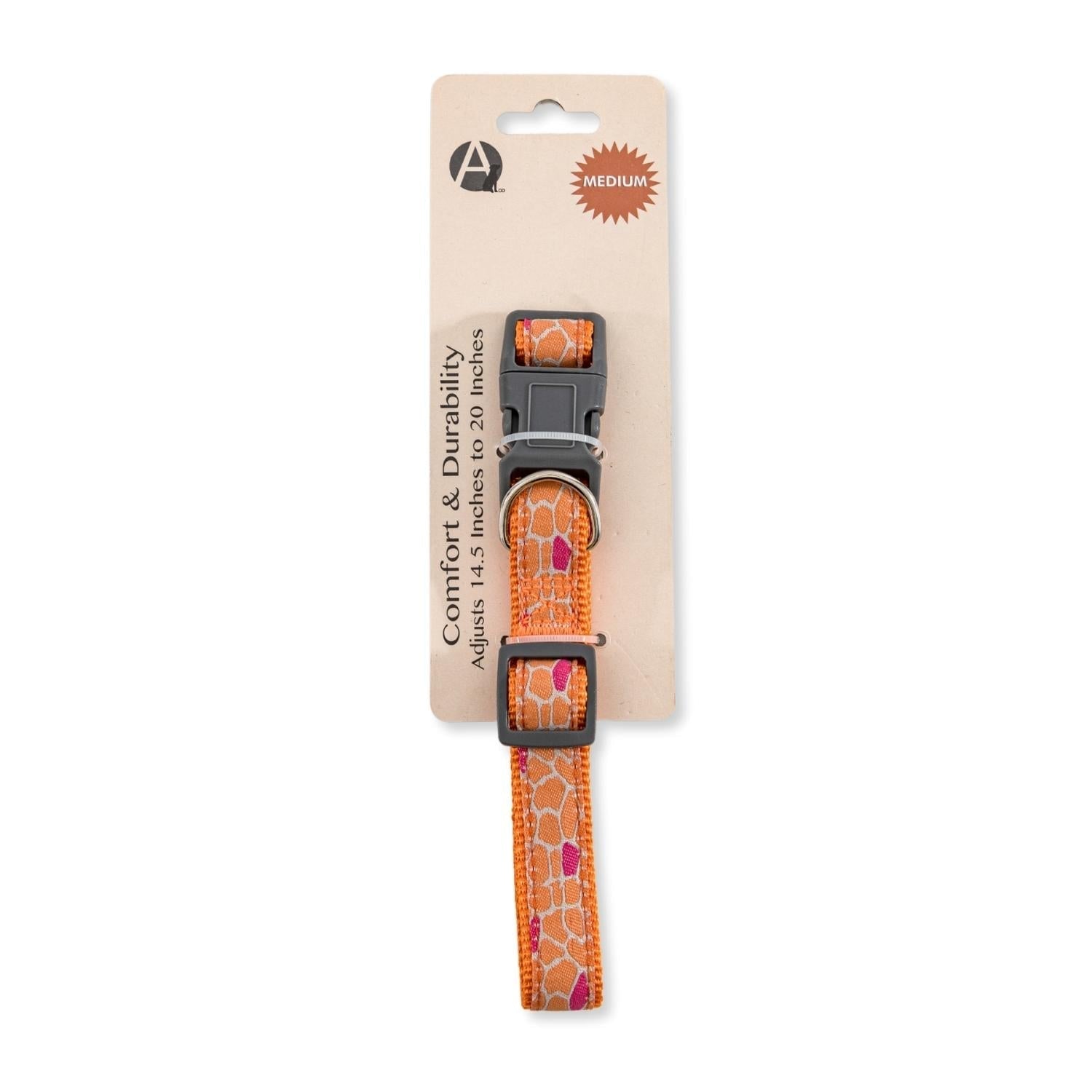 Nylon Dog Collar with Embroidered Giraffe Design/Animal Print, Secure & Adjustable Fit - Mac's Got More