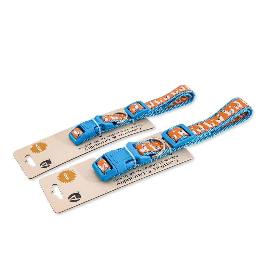 Nylon Dog Collar with Embroidered Llama Design, Adjustable, Comfortable & Secure Fit - Mac's Got More