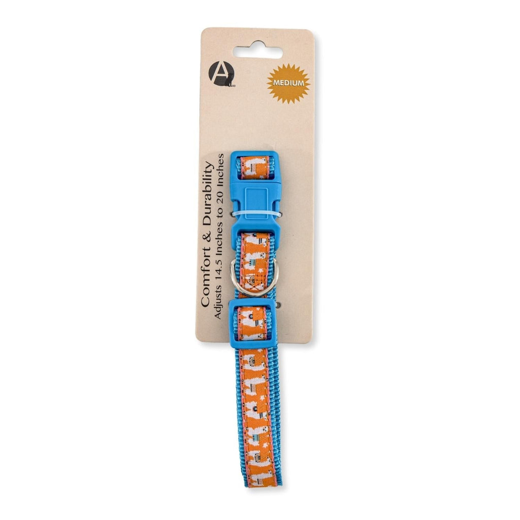 Nylon Dog Collar with Embroidered Llama Design, Adjustable, Comfortable & Secure Fit - Mac's Got More
