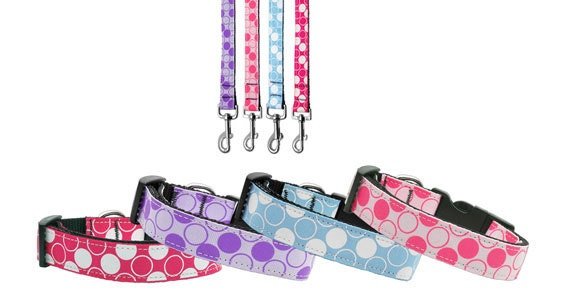 Pet Dog & Cat Nylon Collar or Leash, "Diagonal Dots" - Mac's Got More