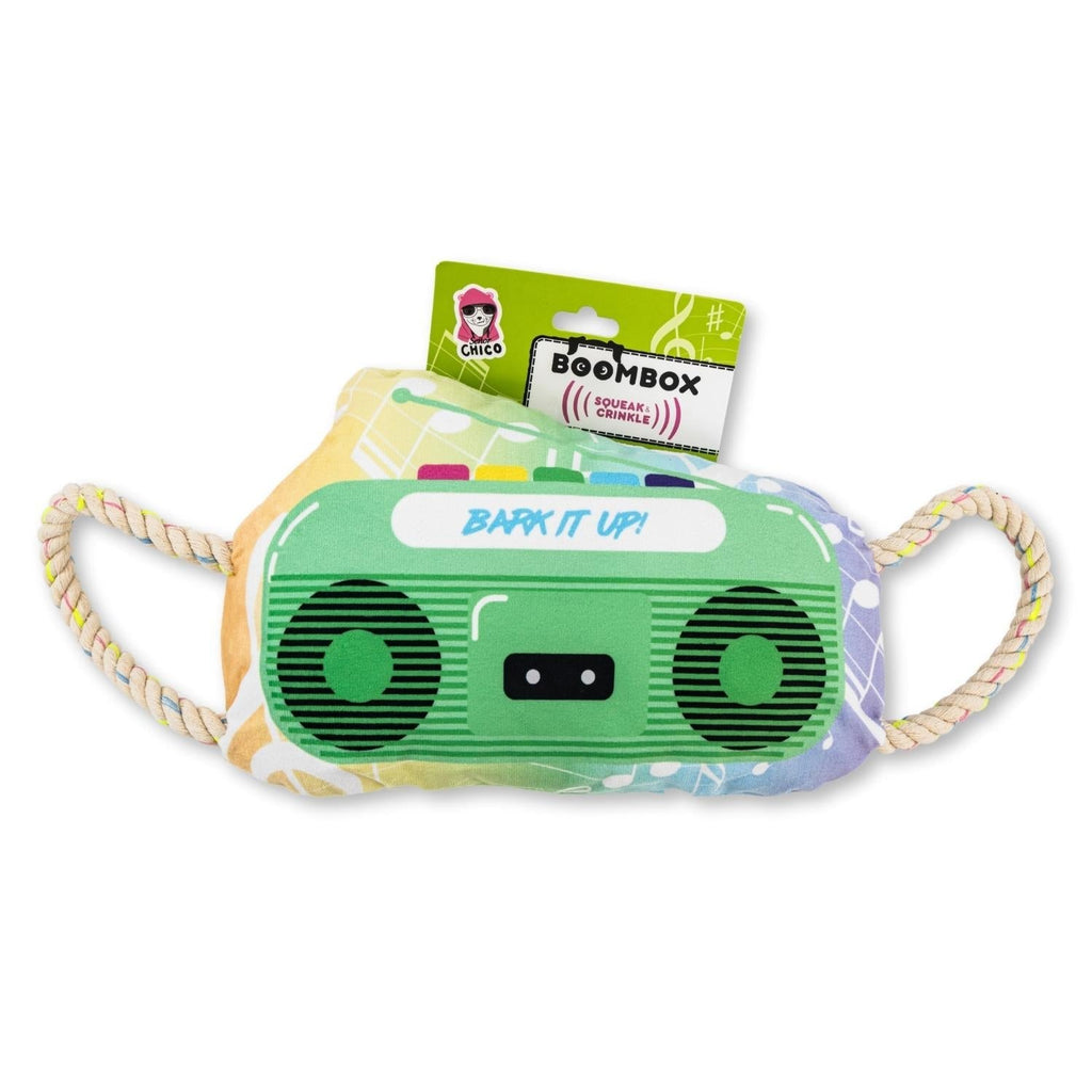 Retro Boombox Plush Dog Toy – with Squeaker & Crinkle Paper for Fun Play - Mac's Got More