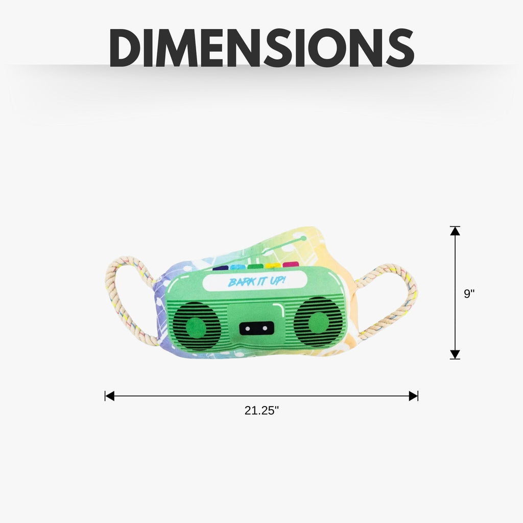 Retro Boombox Plush Dog Toy – with Squeaker & Crinkle Paper for Fun Play - Mac's Got More