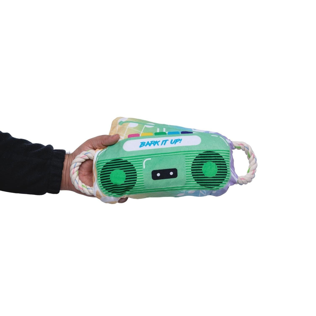 Retro Boombox Plush Dog Toy – with Squeaker & Crinkle Paper for Fun Play - Mac's Got More