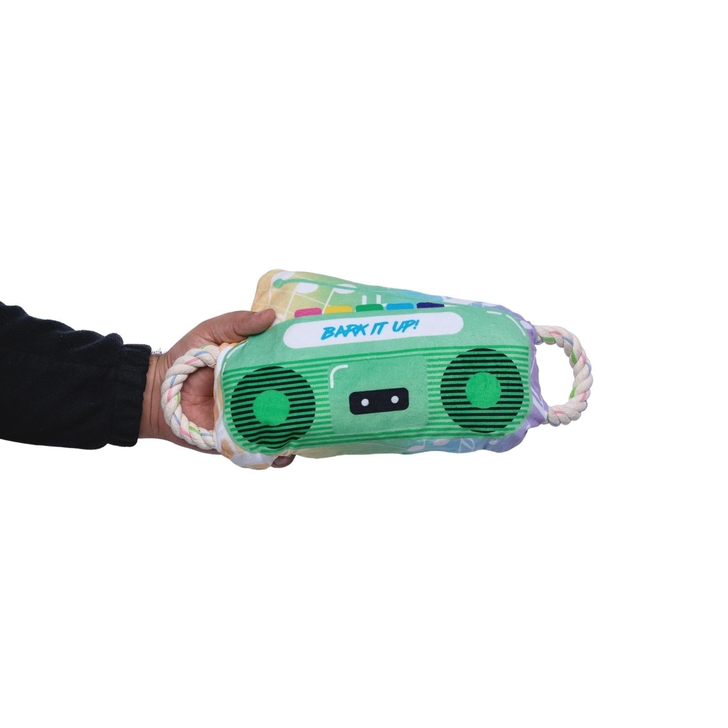 Retro Boombox Plush Dog Toy – with Squeaker & Crinkle Paper for Fun Play - Mac's Got More