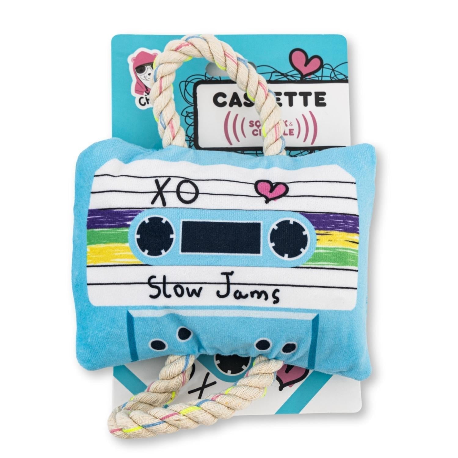 Retro Cassette Tape Plush Dog Toy – with Squeaker & Crinkle Paper for Fun Play - Mac's Got More
