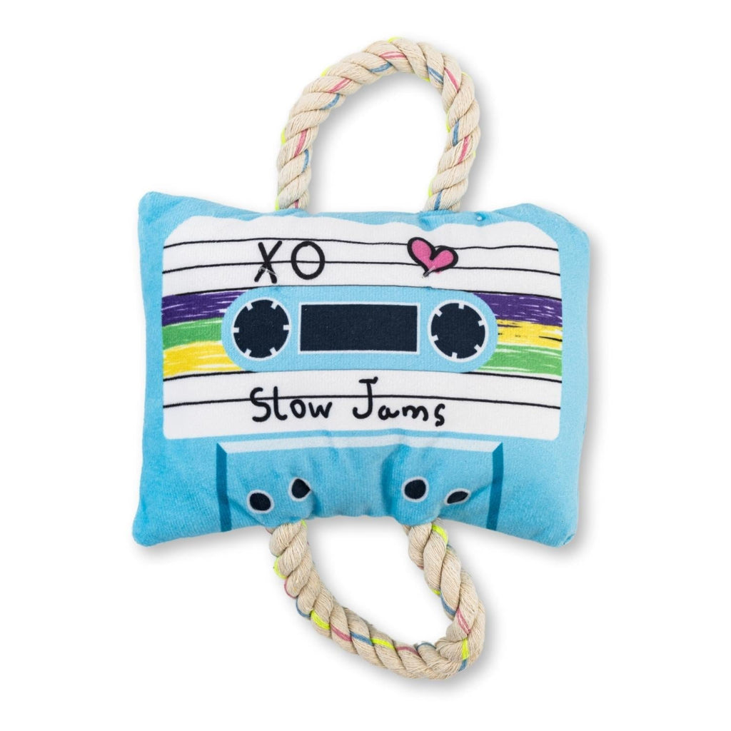 Retro Cassette Tape Plush Dog Toy – with Squeaker & Crinkle Paper for Fun Play - Mac's Got More