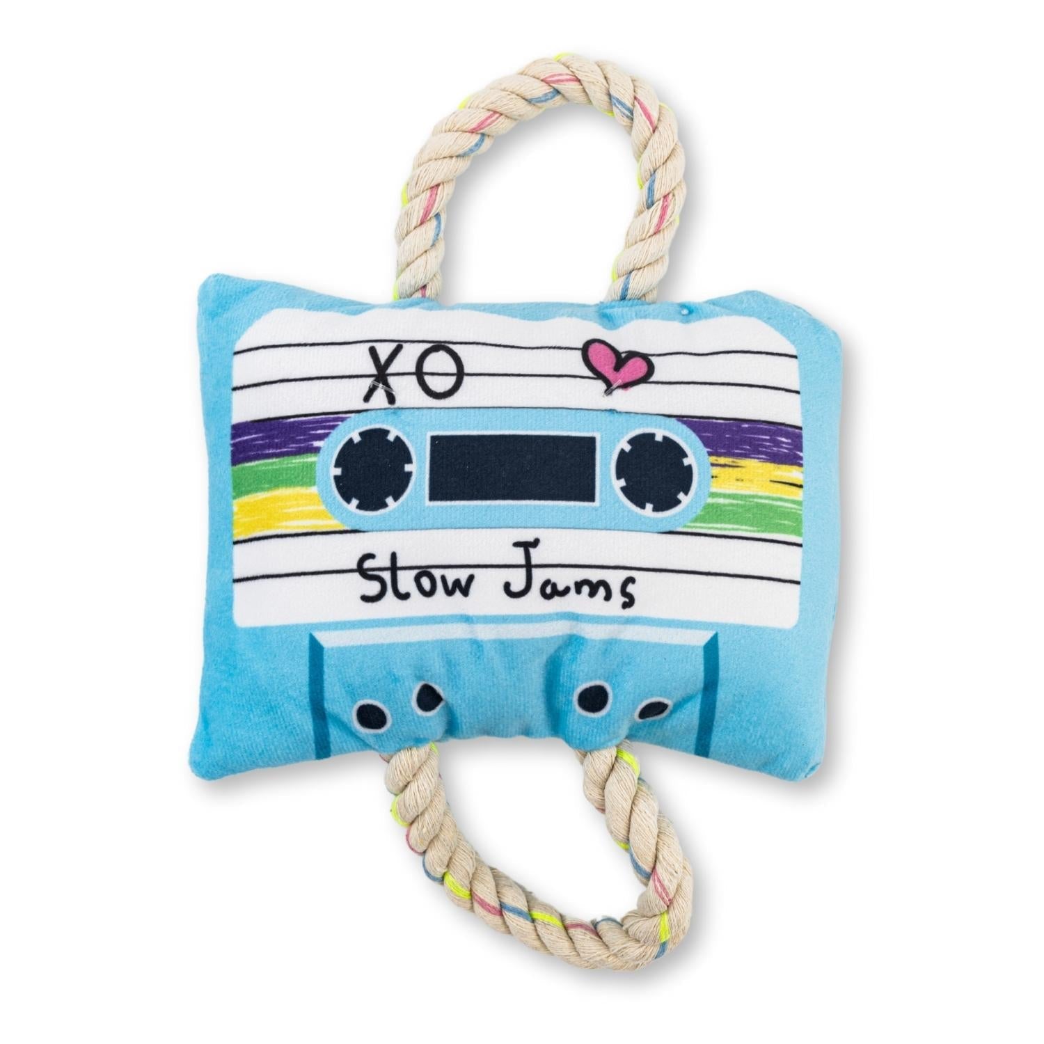 Retro Cassette Tape Plush Dog Toy – with Squeaker & Crinkle Paper for Fun Play - Mac's Got More