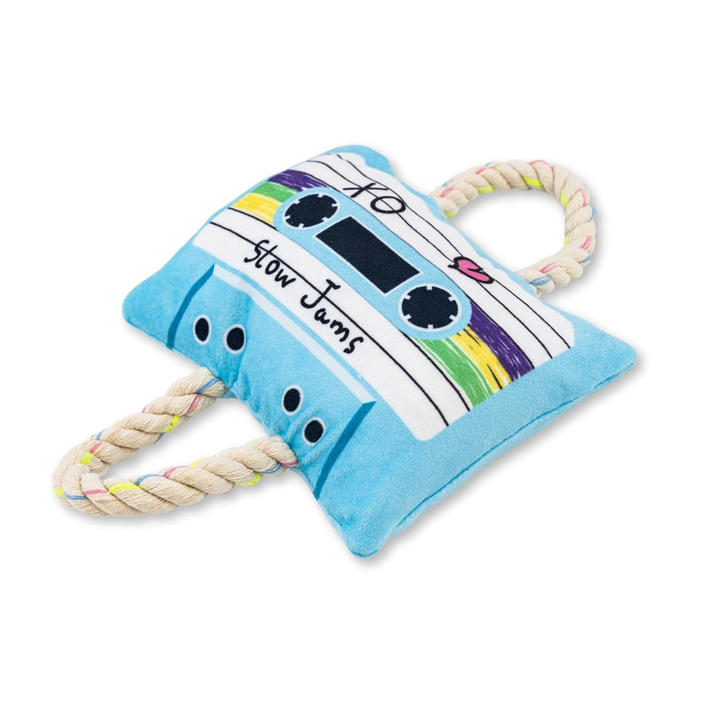 Retro Cassette Tape Plush Dog Toy – with Squeaker & Crinkle Paper for Fun Play - Mac's Got More