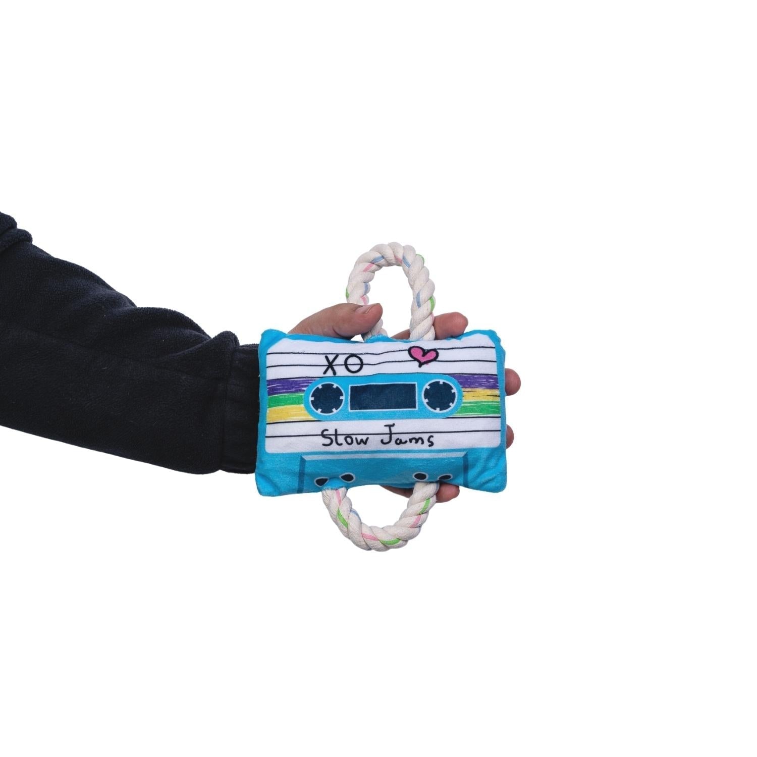 Retro Cassette Tape Plush Dog Toy – with Squeaker & Crinkle Paper for Fun Play - Mac's Got More