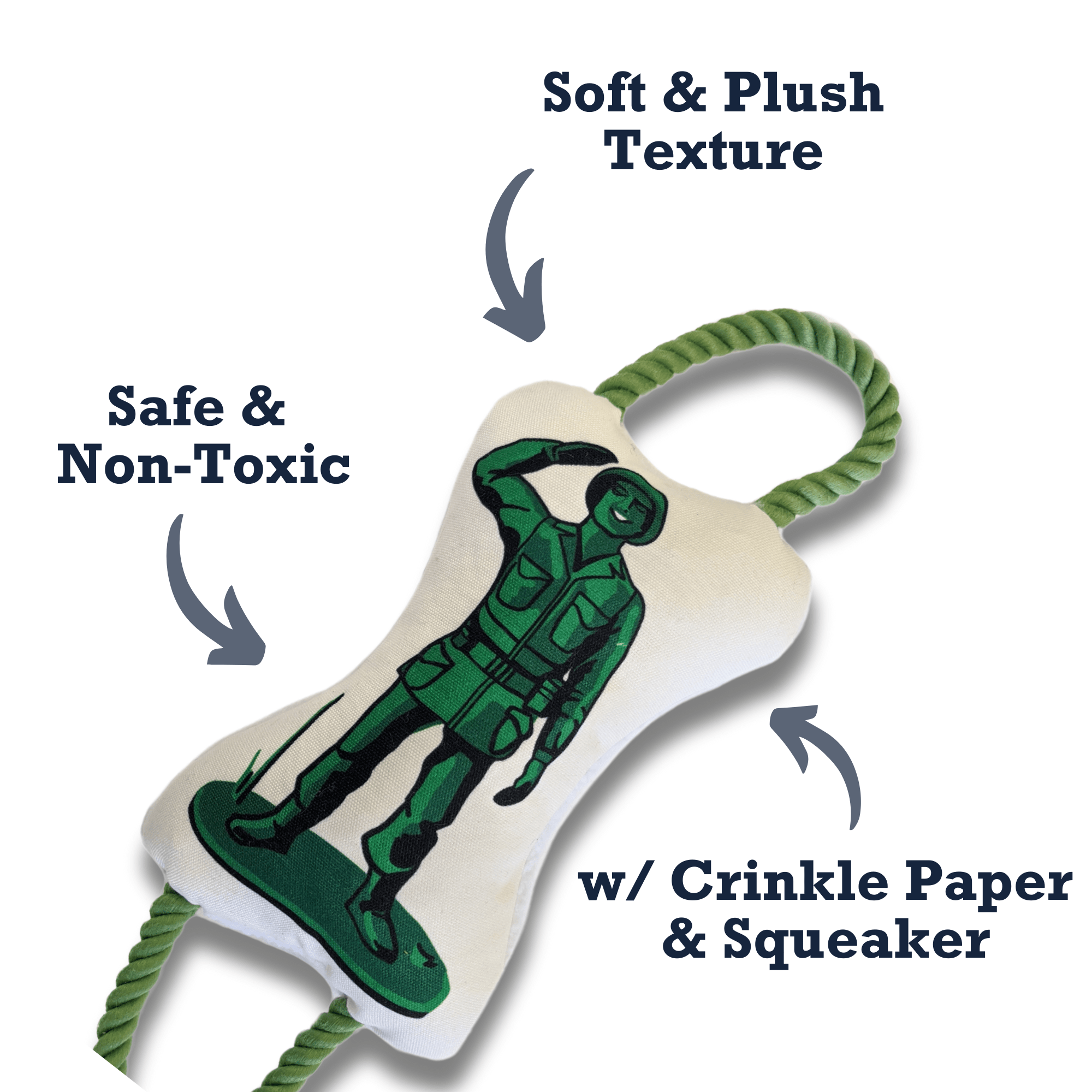 Retro Soldier with Squeaker & Crinkle Paper Plush Dog Toy - Mac's Got More