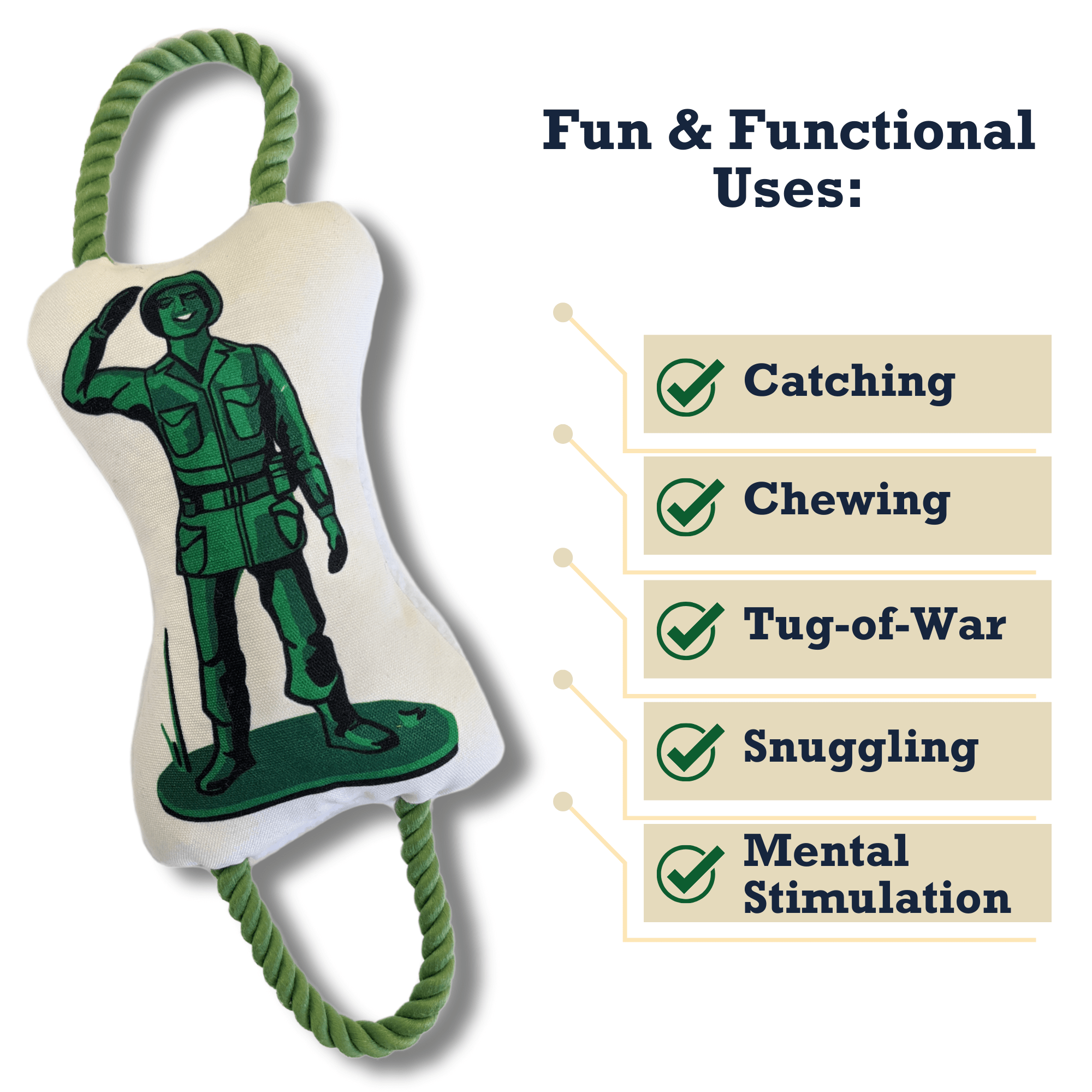 Retro Soldier with Squeaker & Crinkle Paper Plush Dog Toy - Mac's Got More