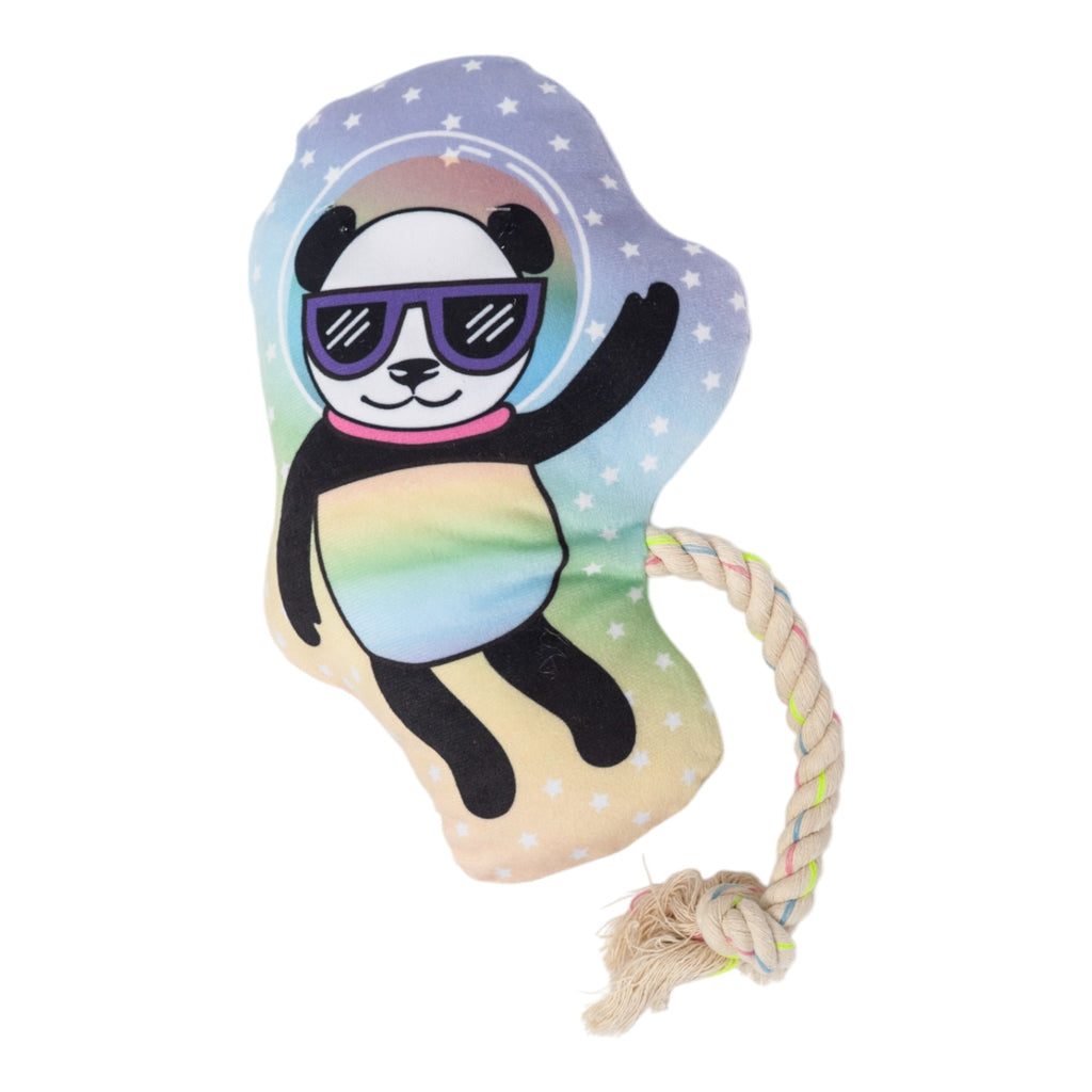 Space Panda Plush Dog Toy – with Squeaker & Crinkle Paper for Fun Play - Mac's Got More