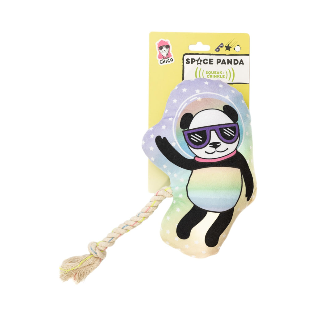 Space Panda Plush Dog Toy – with Squeaker & Crinkle Paper for Fun Play - Mac's Got More