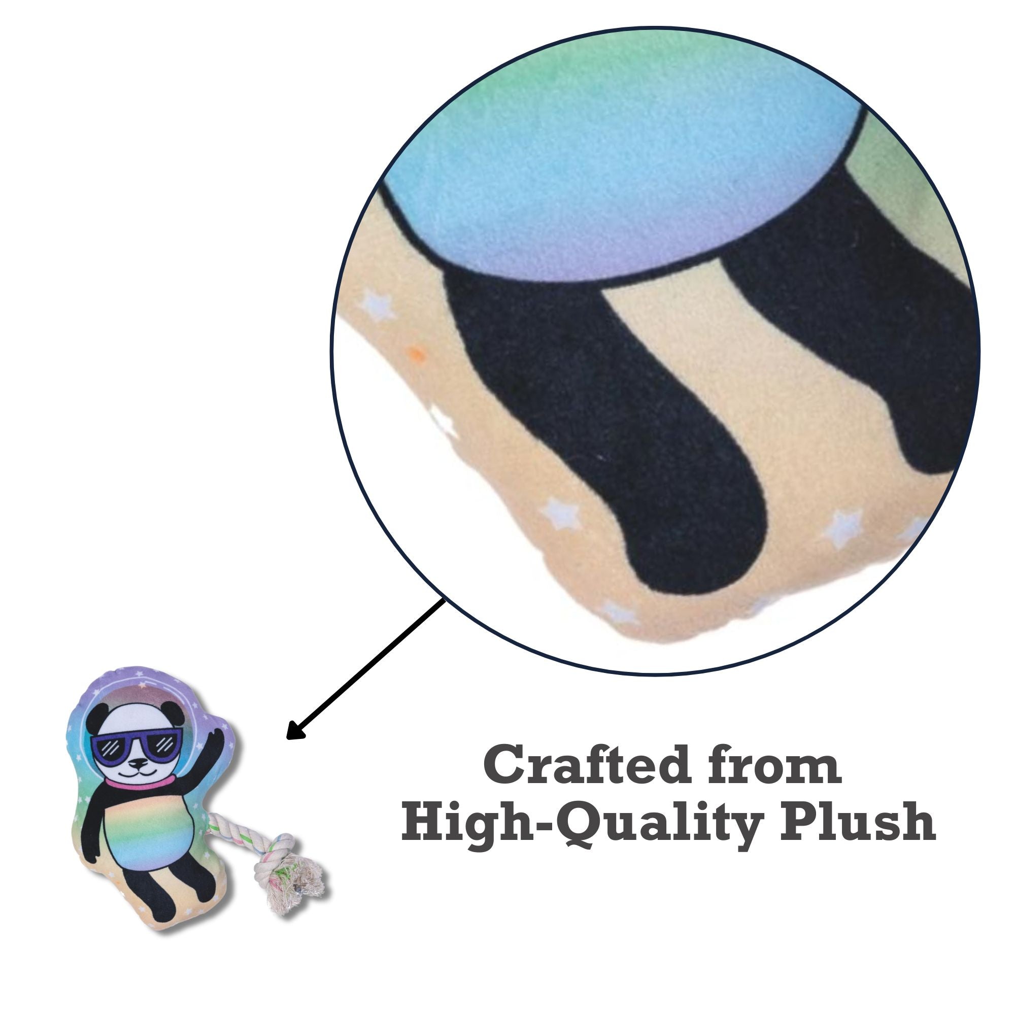 Space Panda Plush Dog Toy – with Squeaker & Crinkle Paper for Fun Play - Mac's Got More