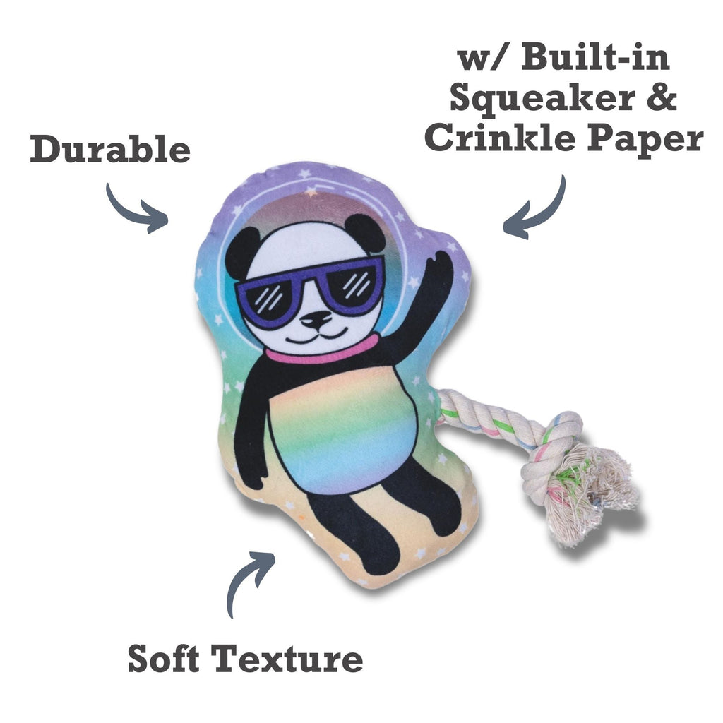 Space Panda Plush Dog Toy – with Squeaker & Crinkle Paper for Fun Play - Mac's Got More