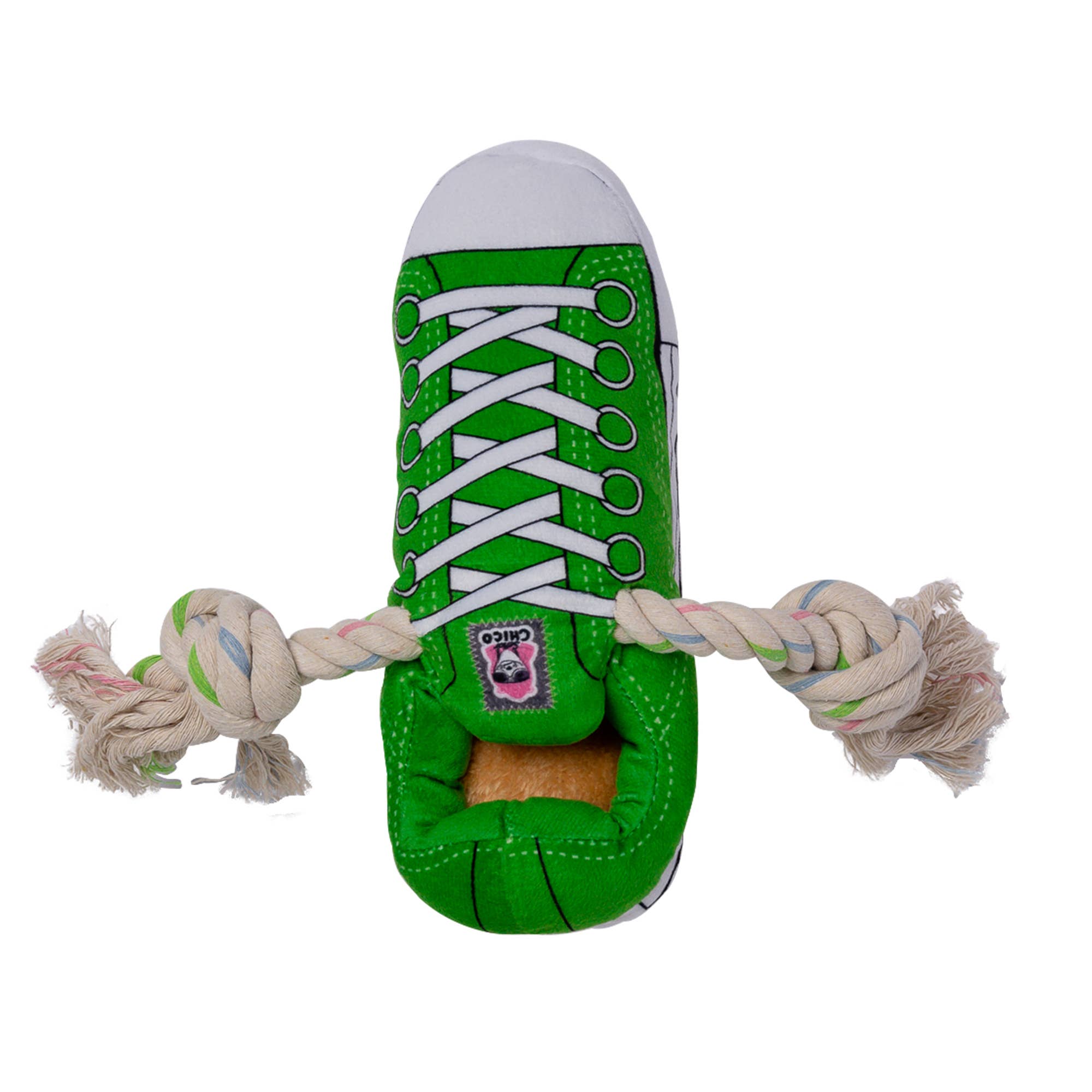 Squeaky Comfort Plush Sneaker Dog Toy – with Treat Compartment, Safe & Durable – Green - Mac's Got More