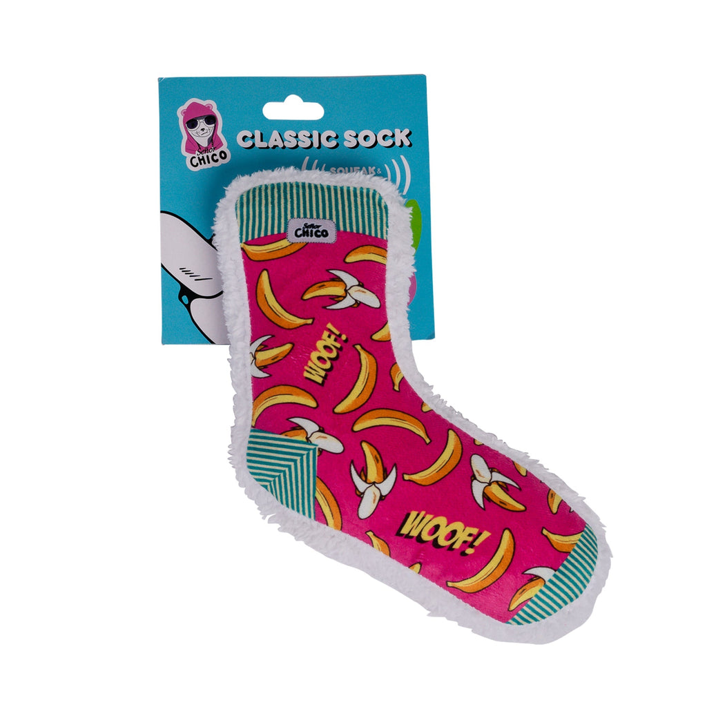 Squeaky Sock Plush Dog Toy – Whimsy Wonders Banana Design - Mac's Got More