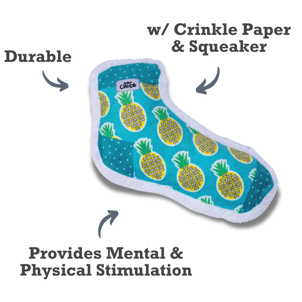 Squeaky Sock Plush Dog Toy – Whimsy Wonders Pineapple Design - Mac's Got More