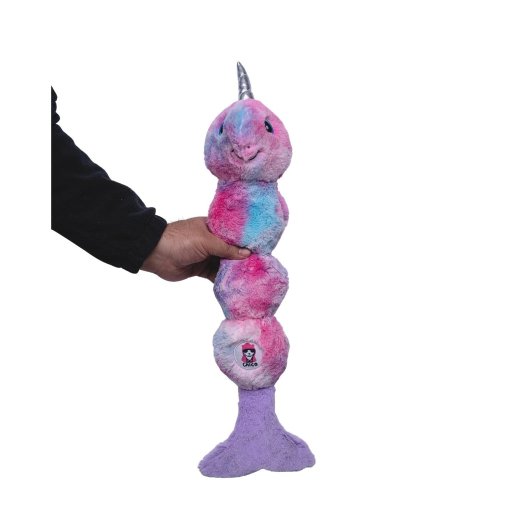 Tie Dye Skinny Narwhal Magical Creature Plush Dog Toy – with Squeaker & Crinkle Paper for Fun Play - Mac's Got More