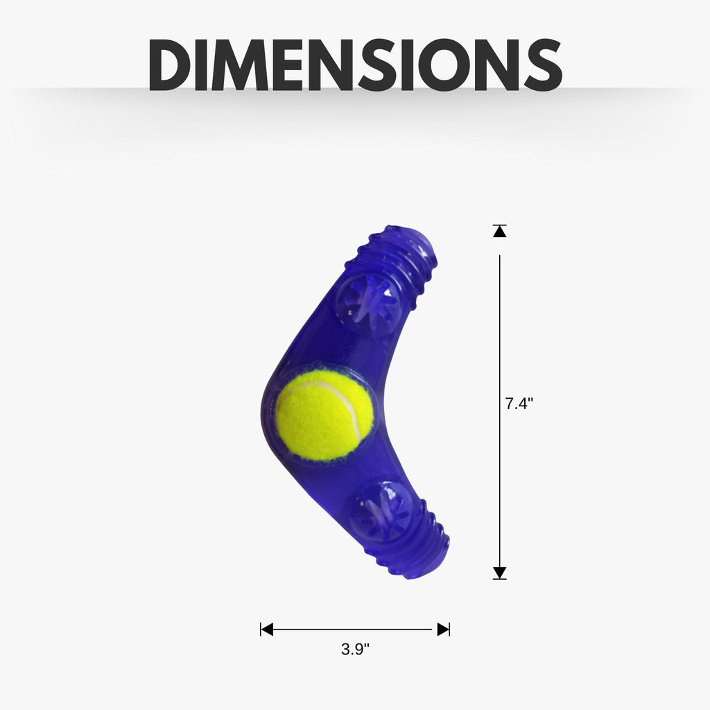 TPR Boomerang Dog Chew Toy with Removable Squeaker Tennis Ball & Treat Fill - Mac's Got More
