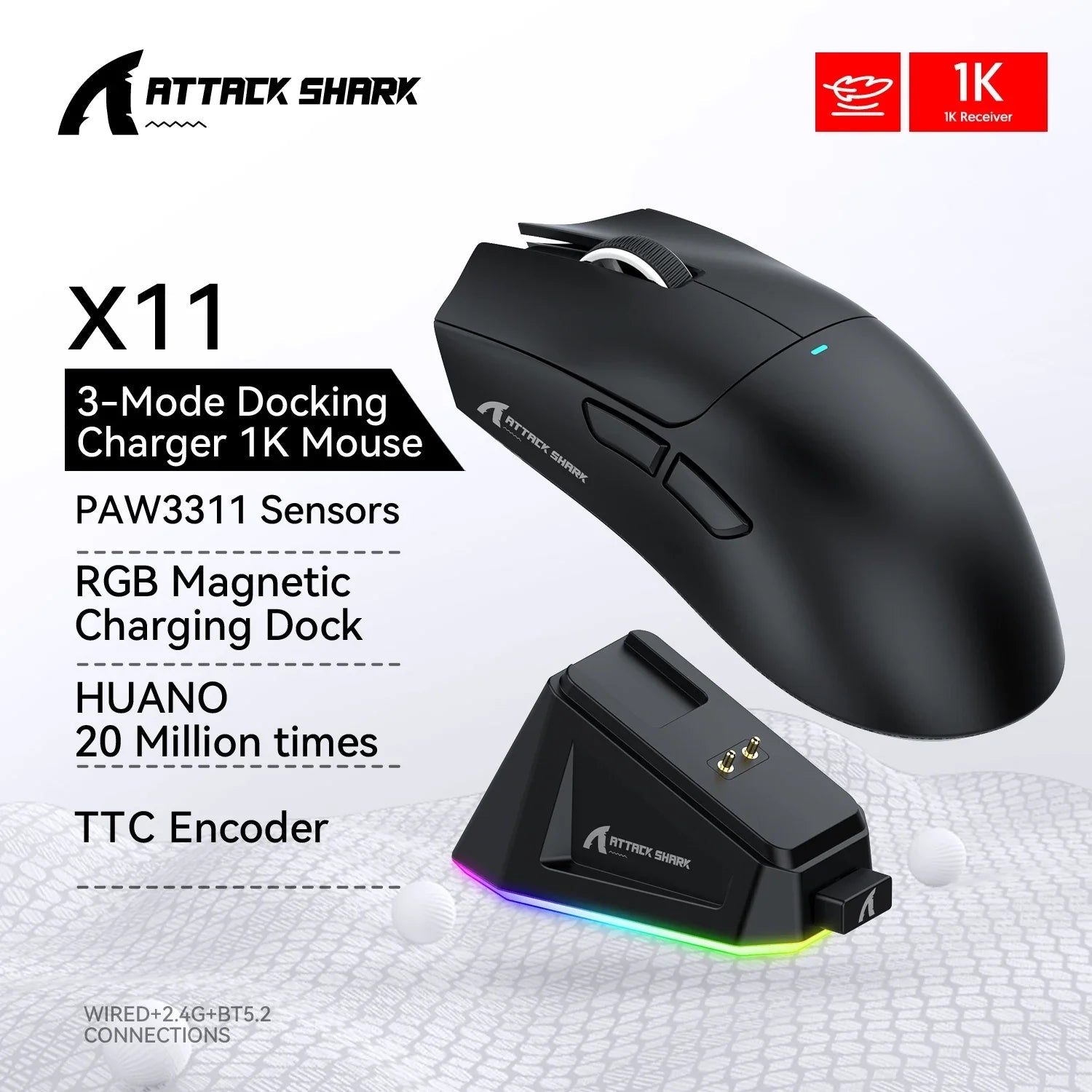 Tri - Mode Connection 2.4GHz/Wired/Bluetooth PAW3311 22000DPI 400IPS RGB PC Gaming Mouse - Mac's Got More