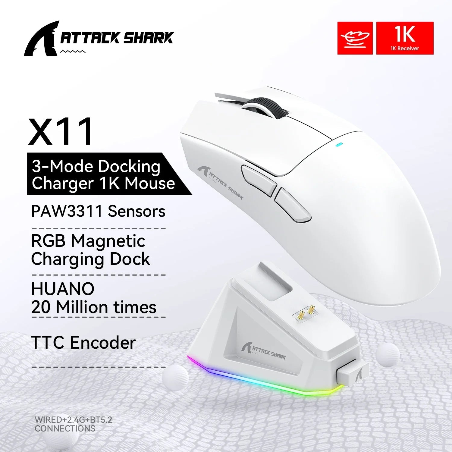 Tri - Mode Connection 2.4GHz/Wired/Bluetooth PAW3311 22000DPI 400IPS RGB PC Gaming Mouse - Mac's Got More