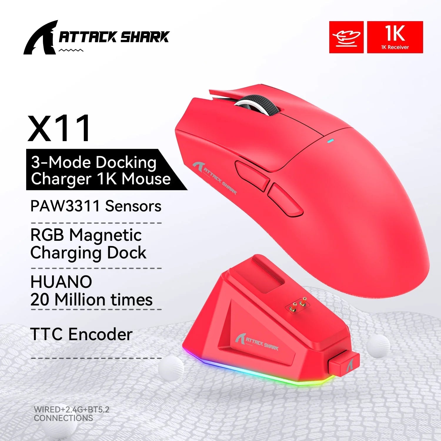 Tri - Mode Connection 2.4GHz/Wired/Bluetooth PAW3311 22000DPI 400IPS RGB PC Gaming Mouse - Mac's Got More
