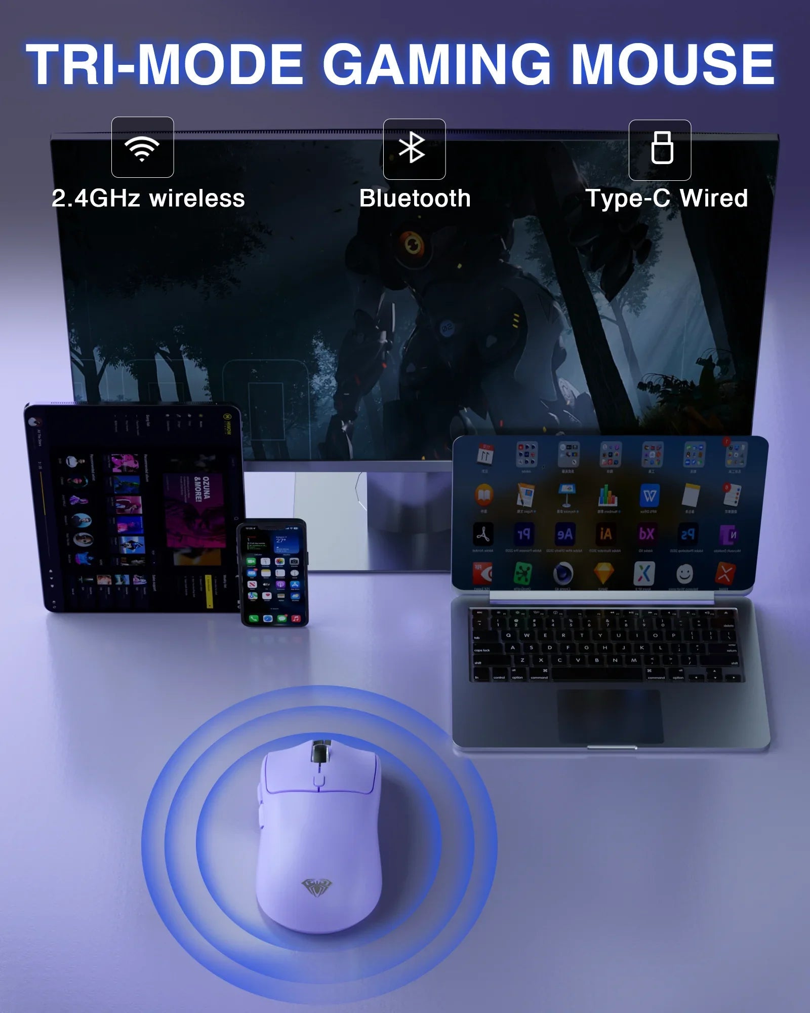 Tri - mode Rechargeable Ergonomic Bluetooth Mouse - Mac's Got More