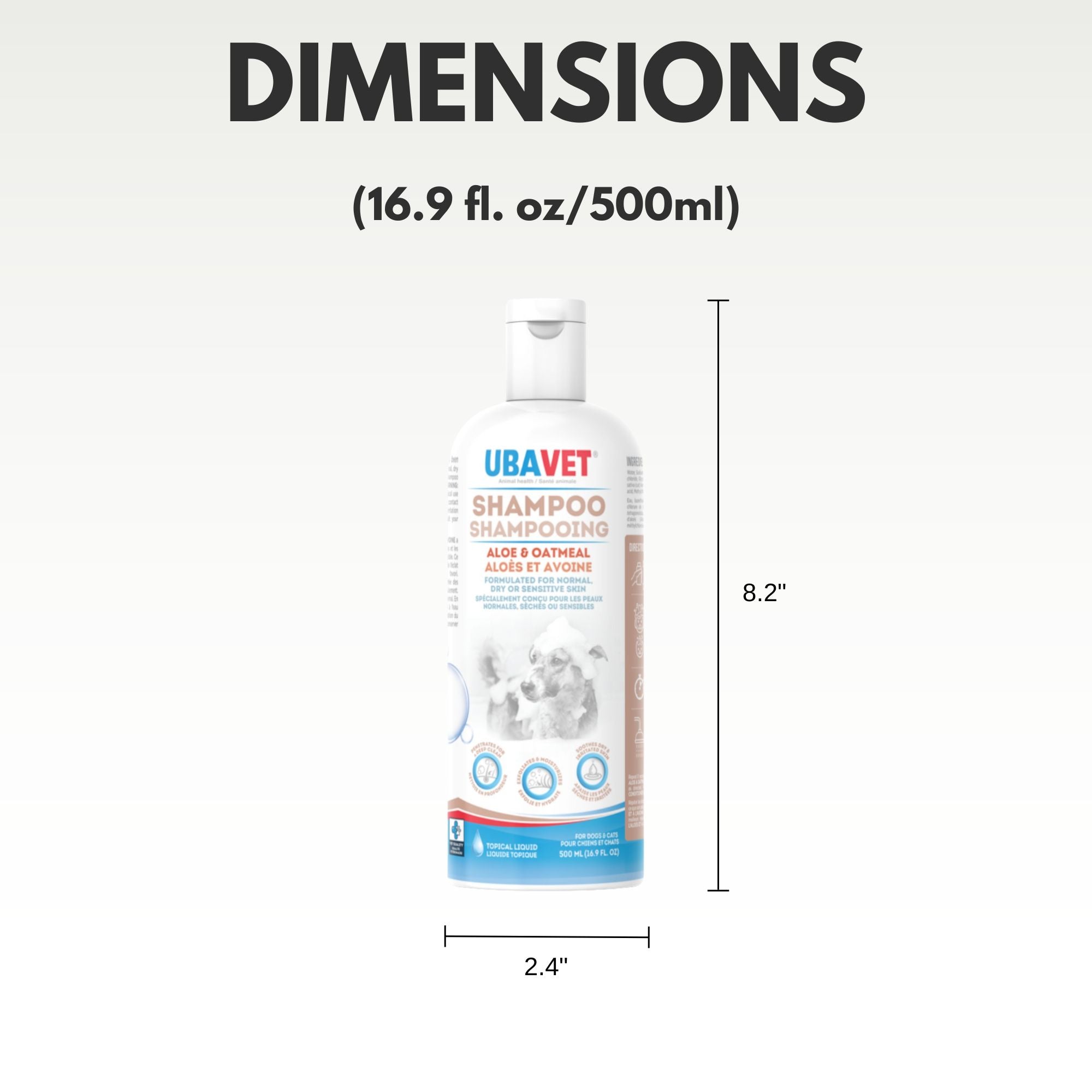 UBAVET Aloe & Oatmeal Shampoo for Dogs & Cats – Gentle Hydrating Formula – (16.9 fl oz / 500ml) - Mac's Got More