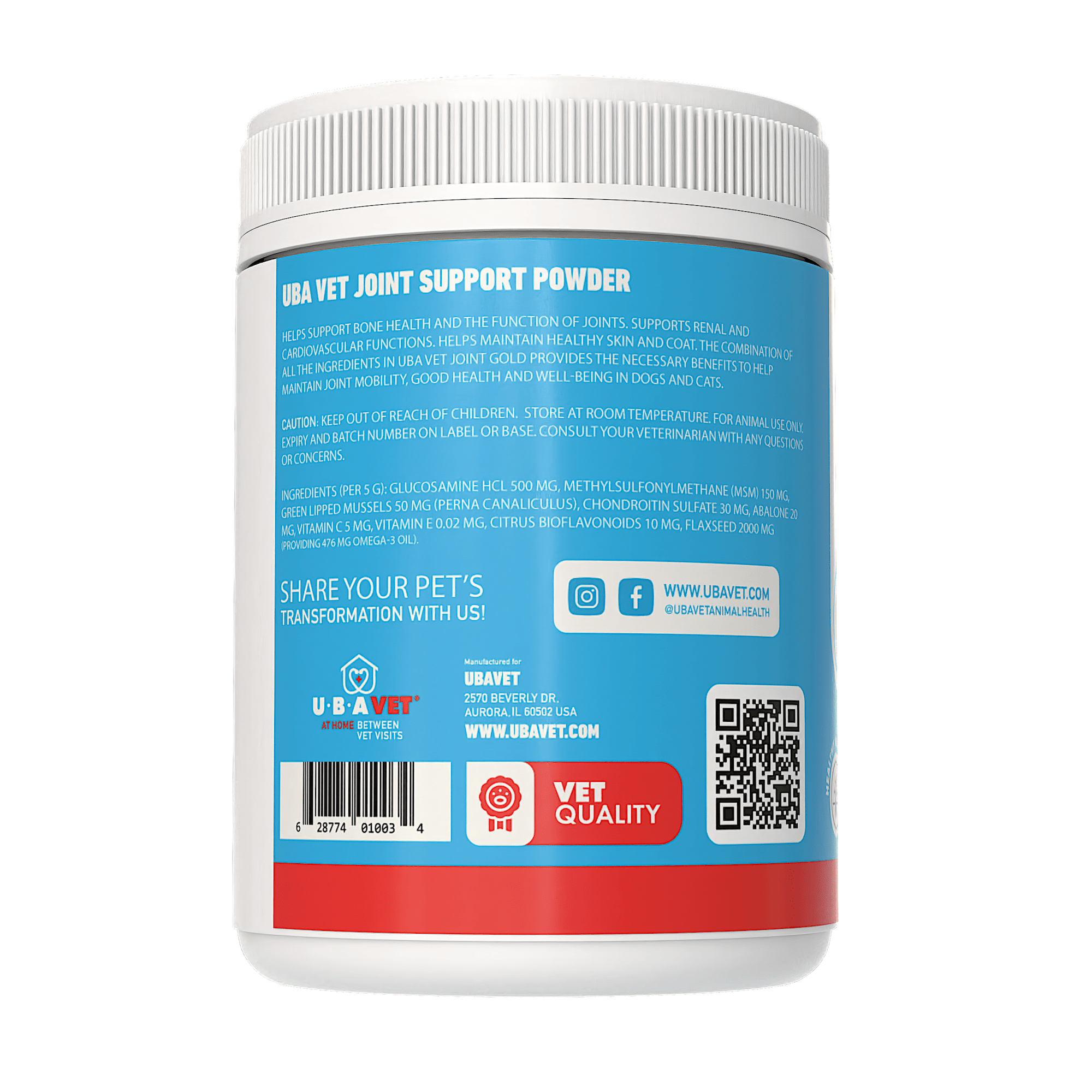 UBAVET Joint Gold Support Powder for Dogs & Cats – 8.8 oz / 250 g - Mac's Got More