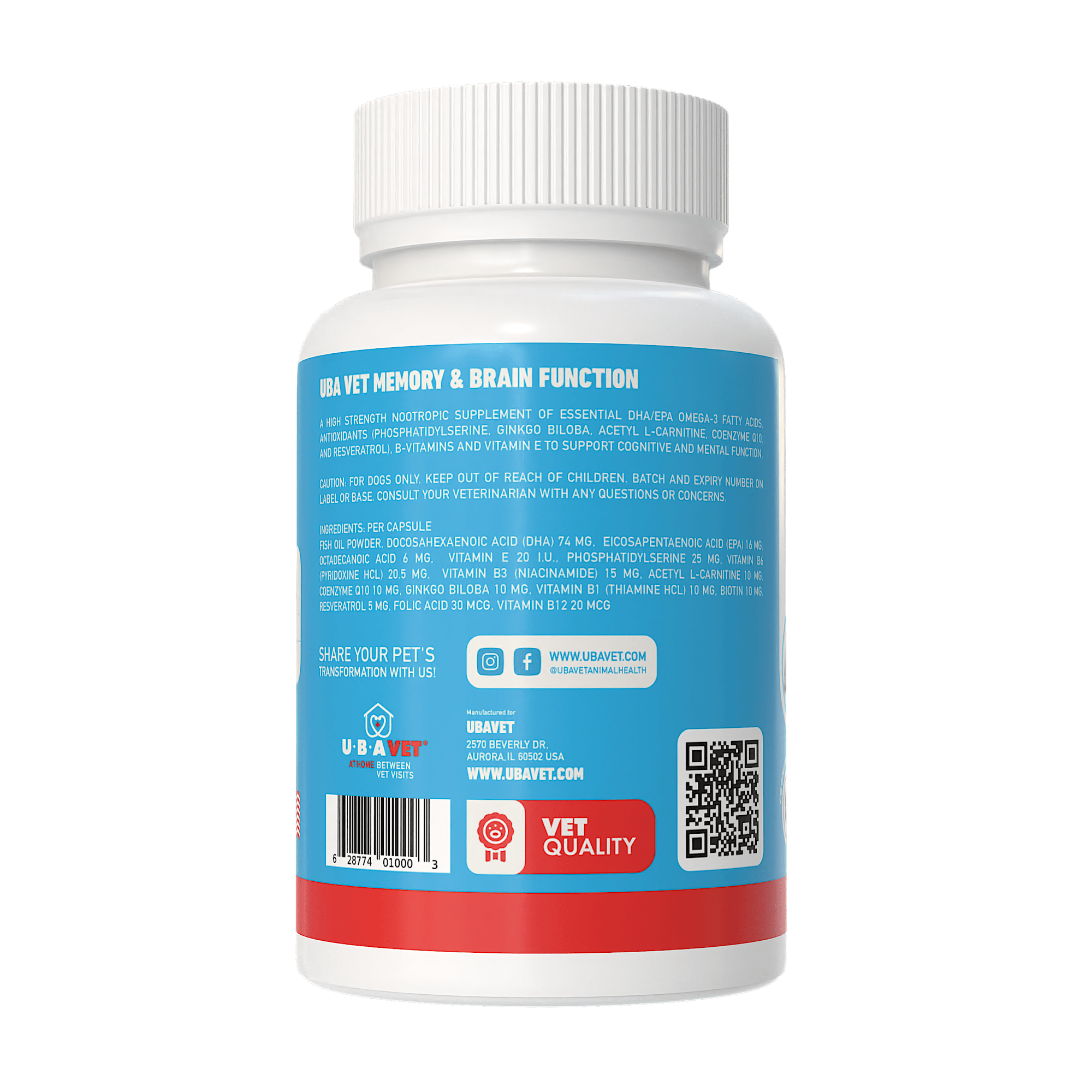 UBAVET Memory & Brain Support for Senior Dogs – 90 ct Cognitive Health Supplement - Mac's Got More