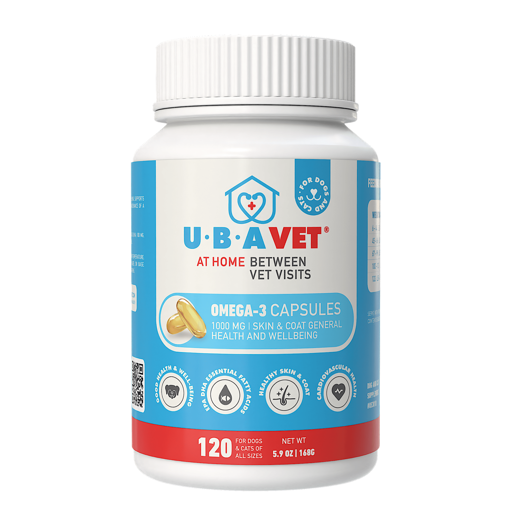 UBAVET Omega - 3 Capsules 1000 mg – Skin, Coat & General Health Support for Dogs & Cats (120 ct) - Mac's Got More