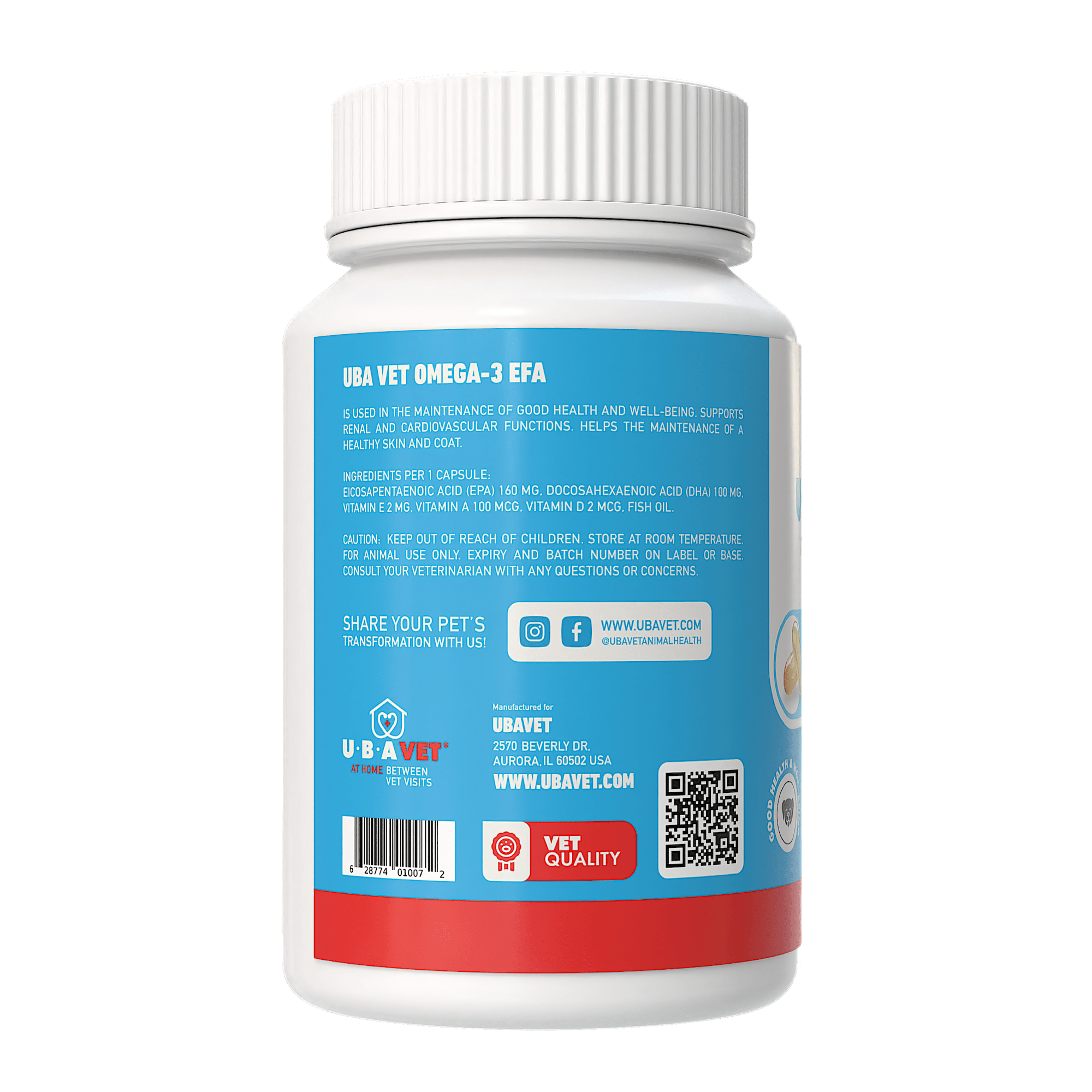 UBAVET Omega - 3 Capsules 1000 mg – Skin, Coat & General Health Support for Dogs & Cats (120 ct) - Mac's Got More