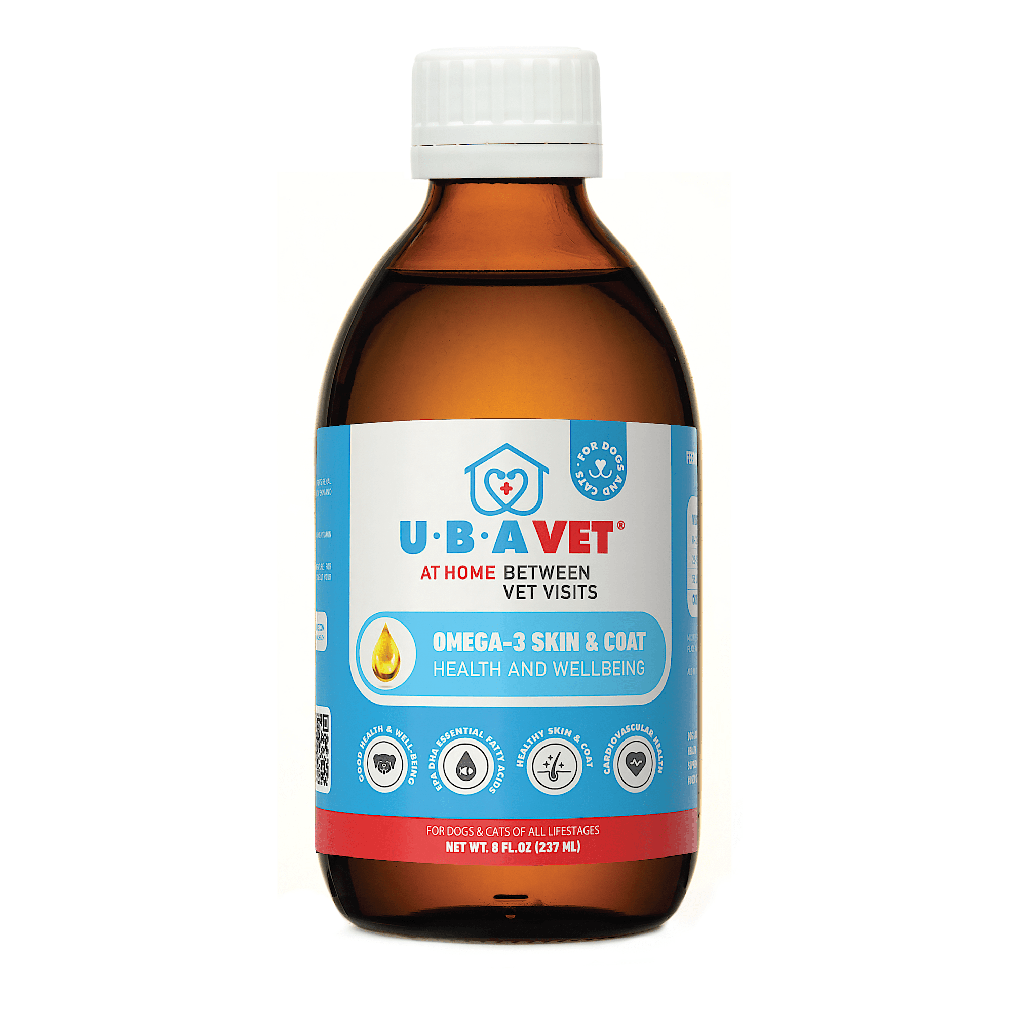 UBAVET Omega - 3 Skin & Coat Health and Wellbeing Liquid for Dogs & Cats – 8 fl oz / 237 ml - Mac's Got More