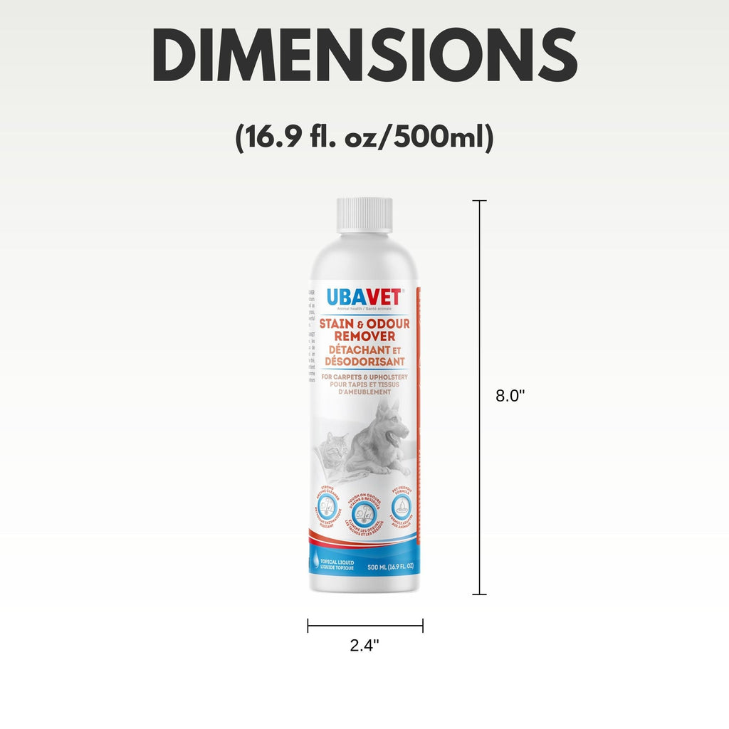 UBAVET Stain and Odor Remover for Dogs & Cats – Powerful Enzyme Cleaner – (16.9 fl oz / 500ml) - Mac's Got More