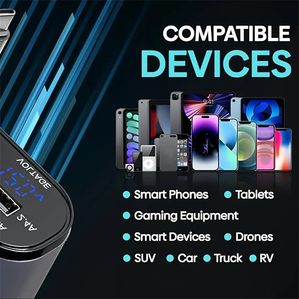 VoltRush™ 4 - in - 1 Retractable Car Charger – Fast Power, Zero Clutter - Mac's Got More