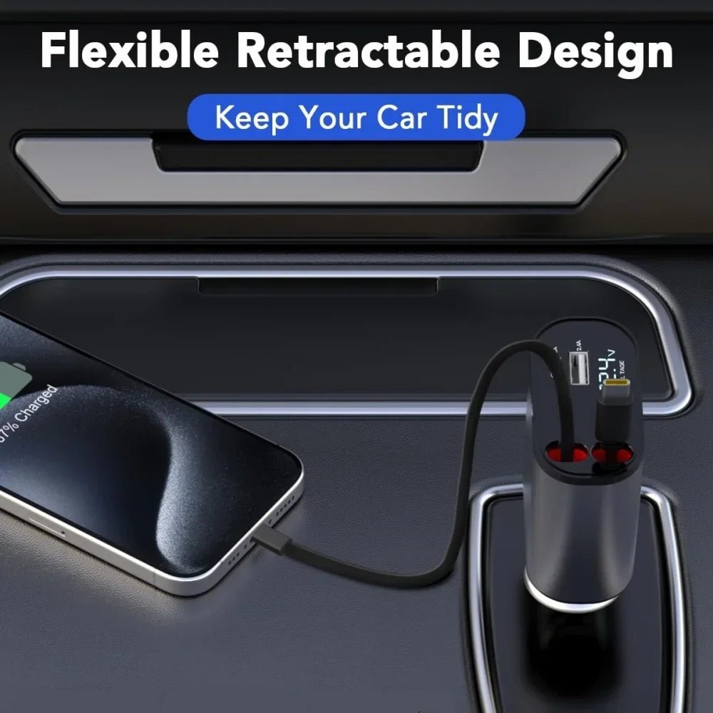 VoltRush™ 4 - in - 1 Retractable Car Charger – Fast Power, Zero Clutter - Mac's Got More