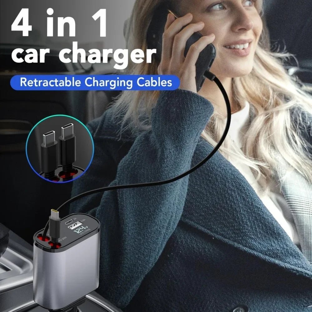VoltRush™ 4 - in - 1 Retractable Car Charger – Fast Power, Zero Clutter - Mac's Got More
