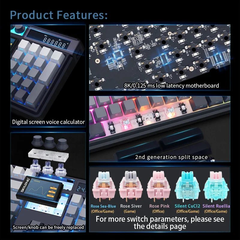 Wireless Mechanical Keyboard with 3.0 Screen 3 Knobs Hot - Swappable Silent Switch PBT keycaps - Mac's Got More