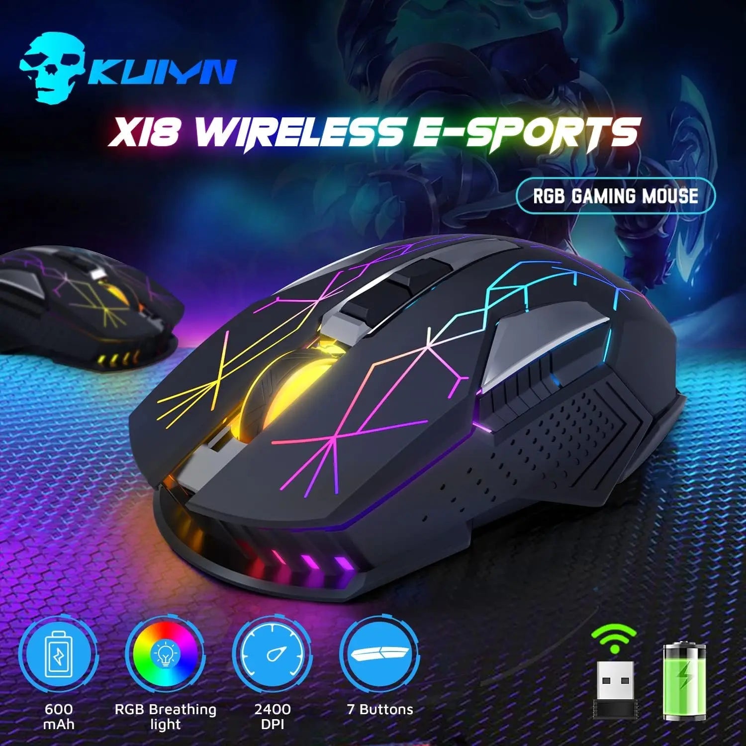 X18 Wireless Gaming Mouse 2.4G 7 RGB - Mac's Got More